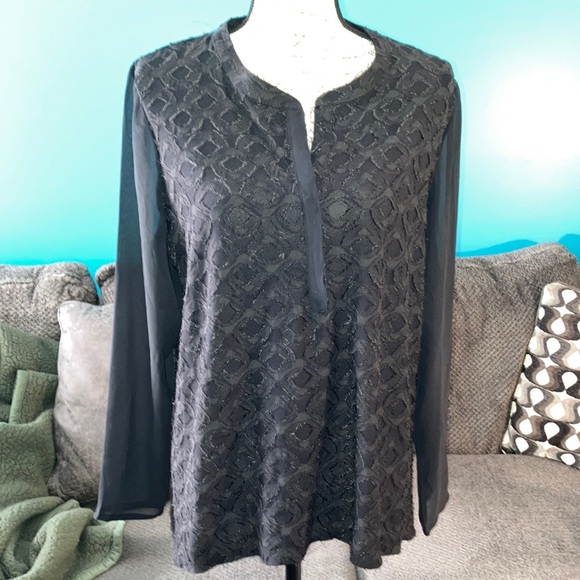 NWT Simply Vera Vera Wang Jacquard Mixed-Media Top, XL Petite - Picture 1 of 10